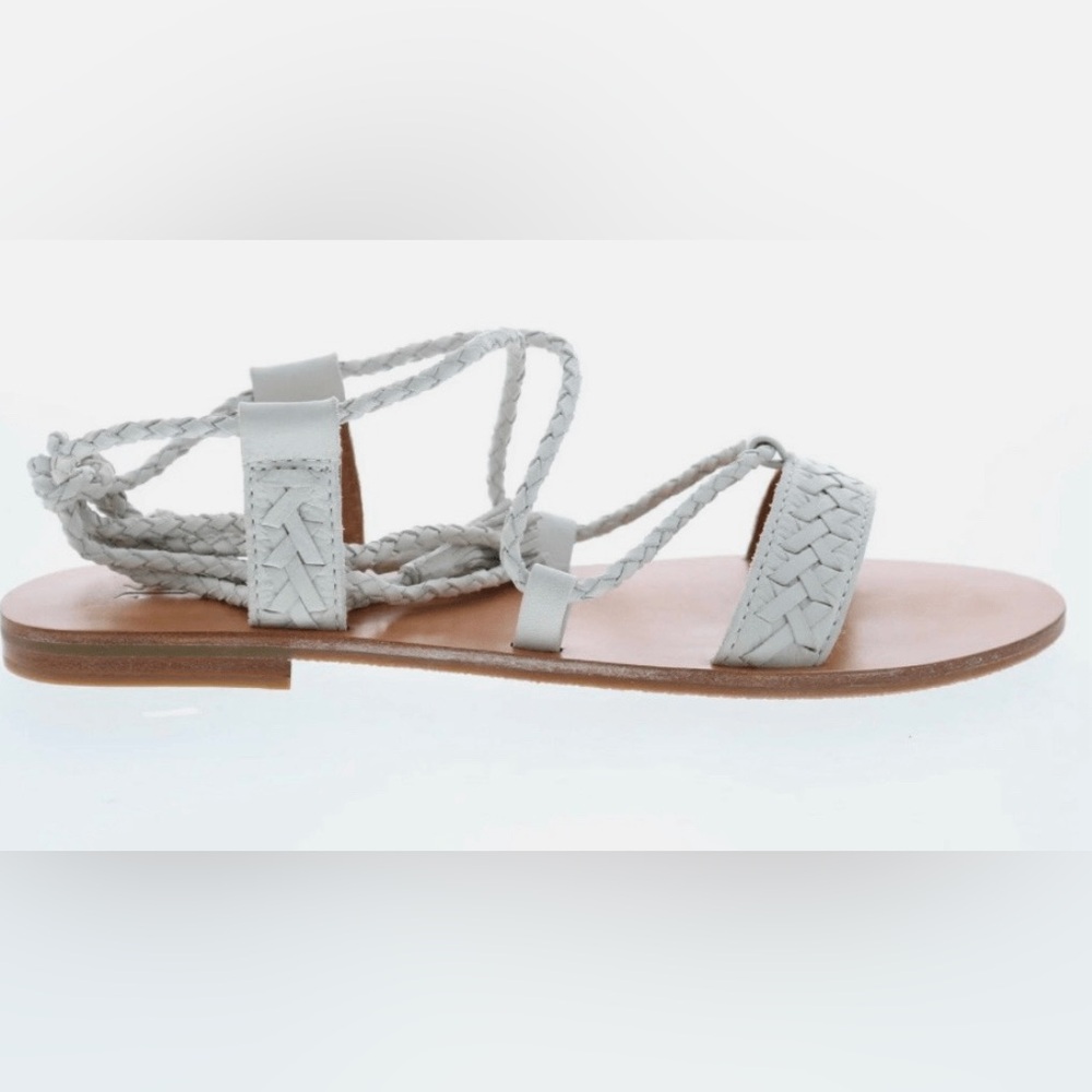 Frye Ruth White Leather Lace Up Gladiator Braided Whipstitch Tassel Sandals 5.5